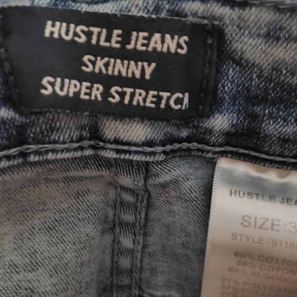 Hustle Skinny Super Stretch Distressed Denim Jeans Sz 34 - Picture 7 of 9